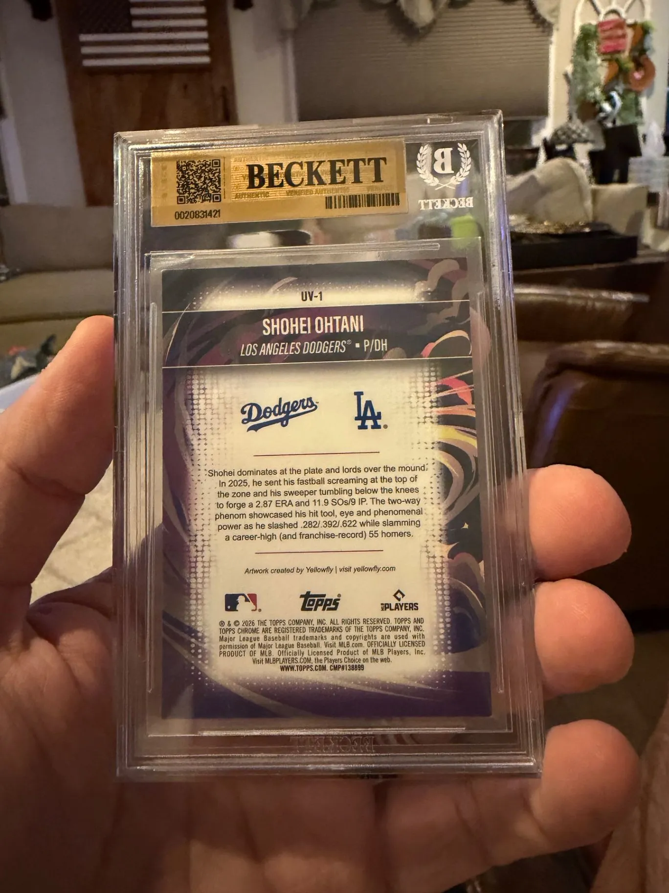 Cert #0020831421 Shohei Ohtani card back
